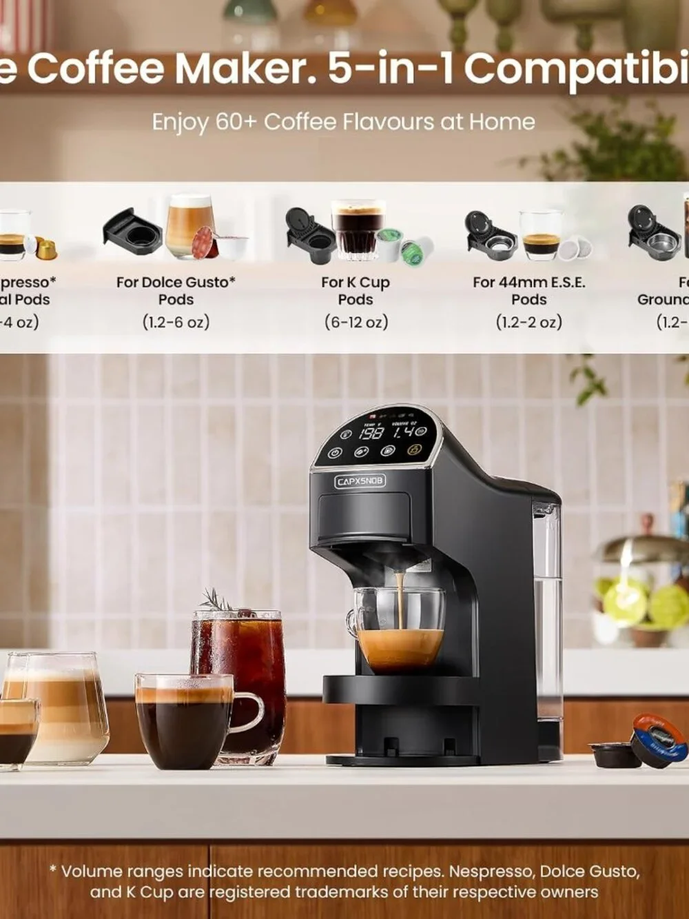 Magician2 Mini 5-in-1 Coffee Maker & Machine for Pods & Grounds, LED Touch